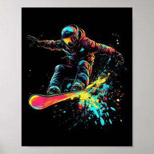 Snowboarding Colour Paint Splash Snowboarder Downh Poster