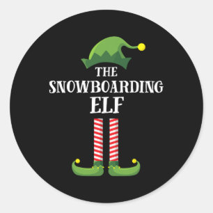 Snowboarding Elf Matching Family Group Christmas P Classic Round Sticker