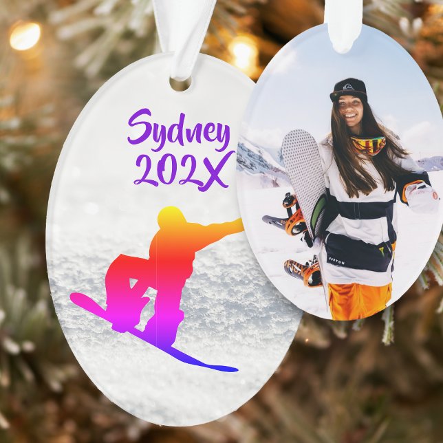 Snowboarding Female Photo Template Oval Ornament (Creator Uploaded)