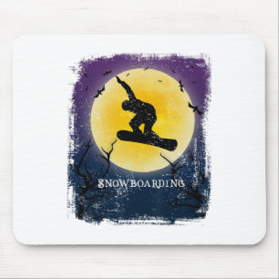 Snowboarding Full Moon Silhouette Retro Halloween  Mouse Pad