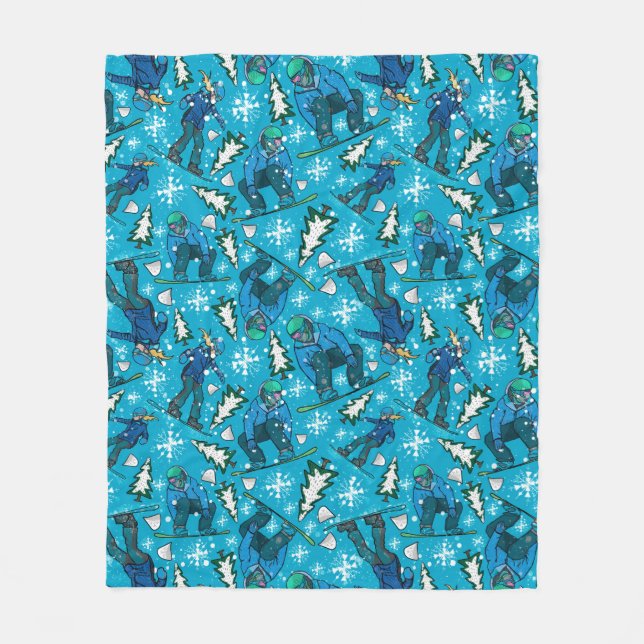 Snowboarding Fun Fleece Blanket (Front)
