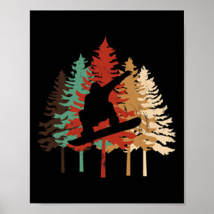 Snowboarding Gift Design Vintage Pine Tree Style Poster