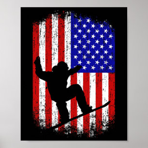 Snowboarding Gifts For Men Women Kid American Flag Poster