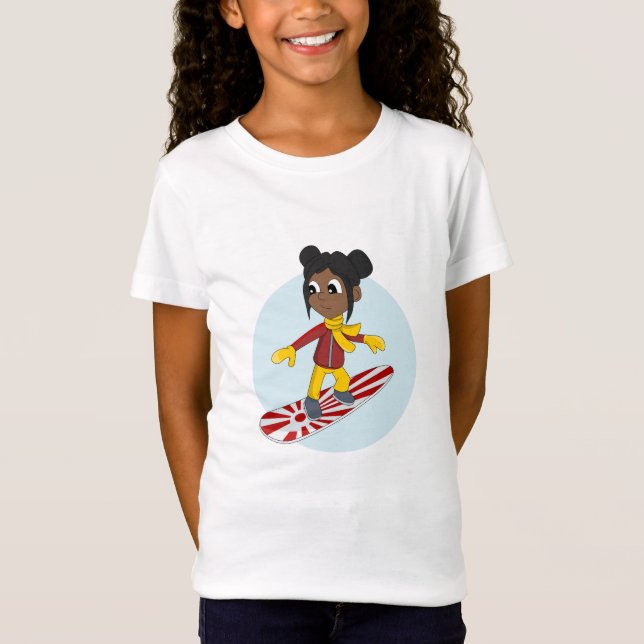 Snowboarding girl cartoon T-shirt (Front)