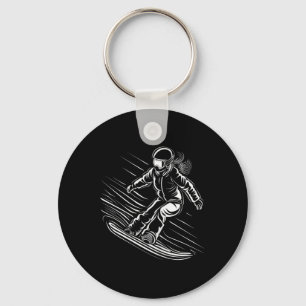 Snowboarding Girl Sketch Winter Sports  Key Ring