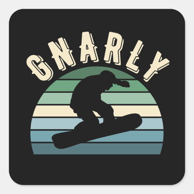 Snowboarding Gnarly Vintage Sunset Square Sticker (Front)