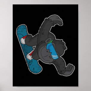 Snowboarding Gorilla Snowboard Men Women Kids Boys Poster
