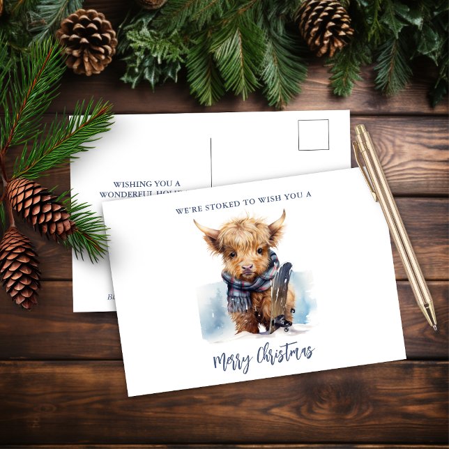 Snowboarding Highland Cow Postcard (Creator Uploaded)