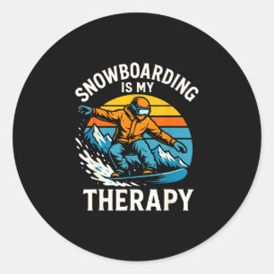 Snowboarding is therapy retro mountain snowboard classic round sticker