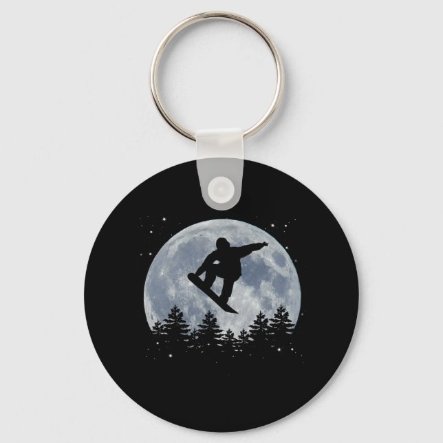 Snowboarding Jump In Front Of The Moon  Key Ring (Front)