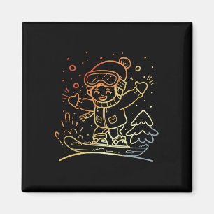 Snowboarding Kid Graphic Retro Style For Boys And  Magnet