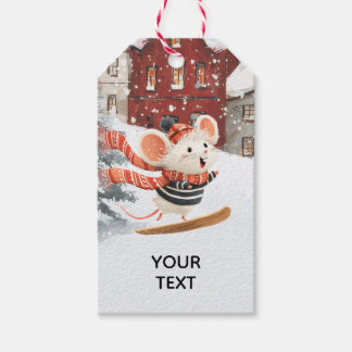 Snowboarding Little Mouse Gift Tag