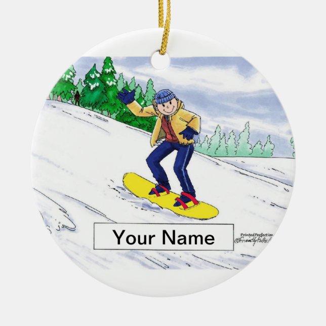 Snowboarding - Male Ceramic Tree Decoration (Front)