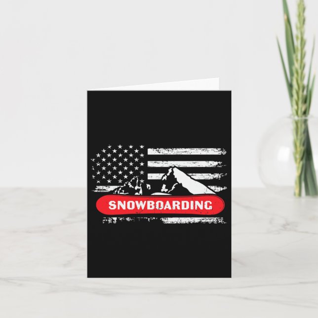 Snowboarding Mountain With American Flag Design -  Card (Front)