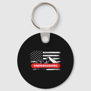 Snowboarding Mountain With American Flag Design -  Key Ring