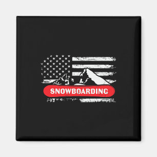 Snowboarding Mountain With American Flag Design - Magnet