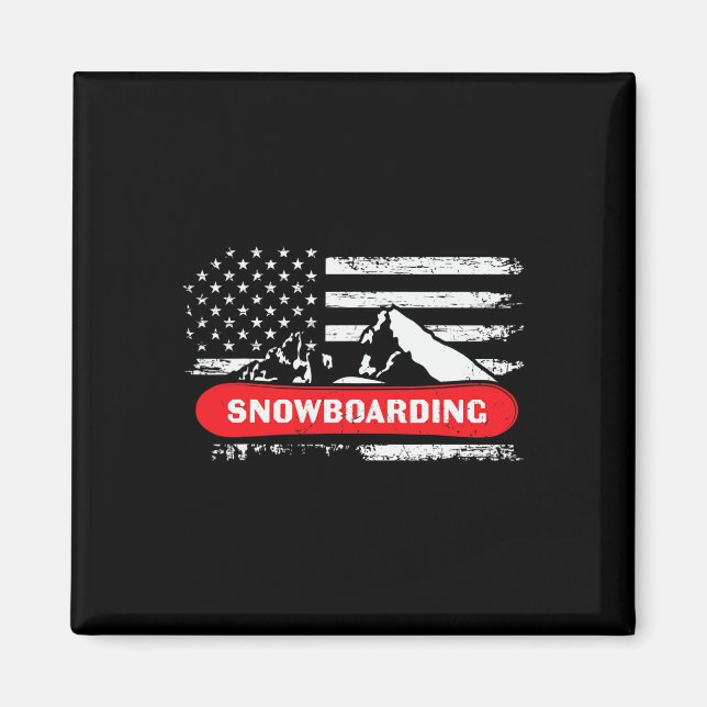 Snowboarding Mountain With American Flag Design -  Magnet (Front)