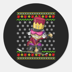 Snowboarding Nutcracker Snowboard Ugly Christmas S Classic Round Sticker