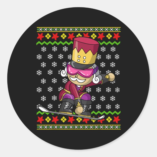 Snowboarding Nutcracker Snowboard Ugly Christmas S Classic Round Sticker (Front)