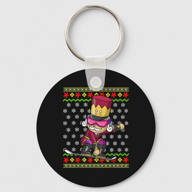 Snowboarding Nutcracker Snowboard Ugly Christmas S Key Ring (Front)