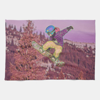 Snowboarding painting tea towel