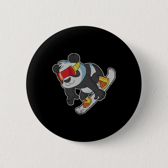 Snowboarding Panda Bear  6 Cm Round Badge (Front)