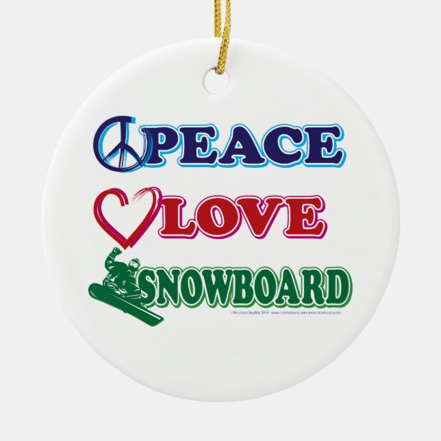 Snowboarding/Peace,Love,Sled Ceramic Tree Decoration (Front)