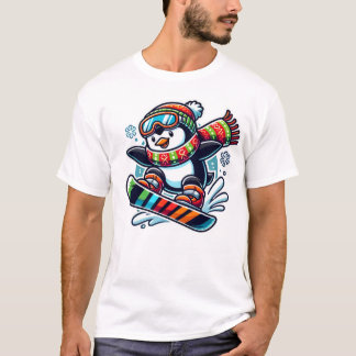 snowboarding penguin christmas T-Shirt
