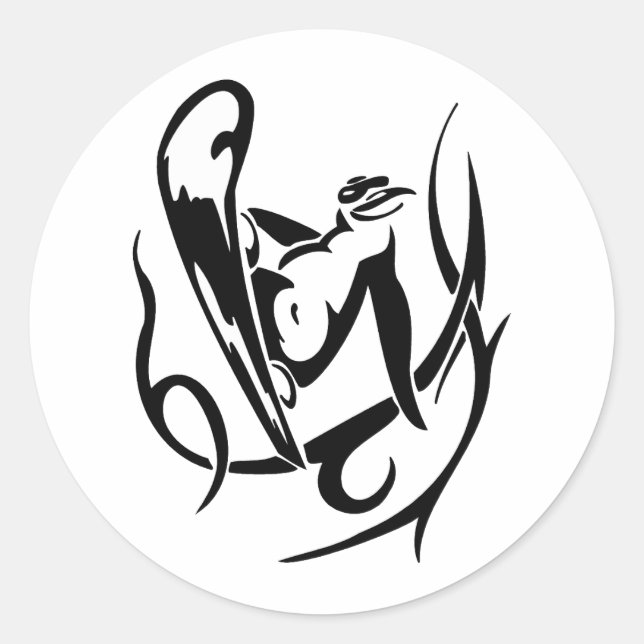 SNOWBOARDING PENGUIN CLASSIC ROUND STICKER (Front)