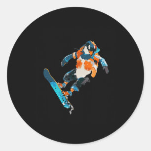 Snowboarding Penguin Winter Sports Fun Classic Round Sticker