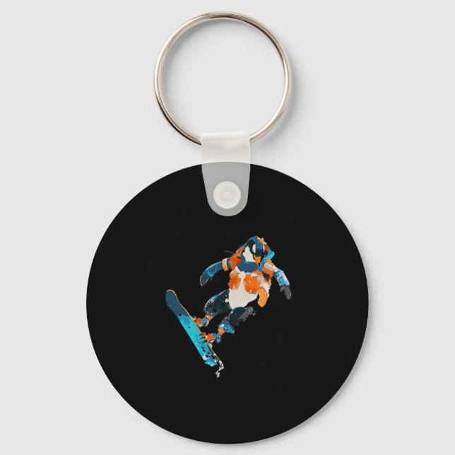 Snowboarding Penguin Winter Sports Fun  Key Ring (Front)