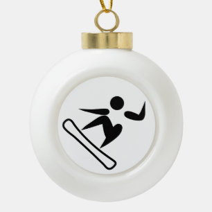 Snowboarding Pictograph Ceramic Ball Christmas Ornament