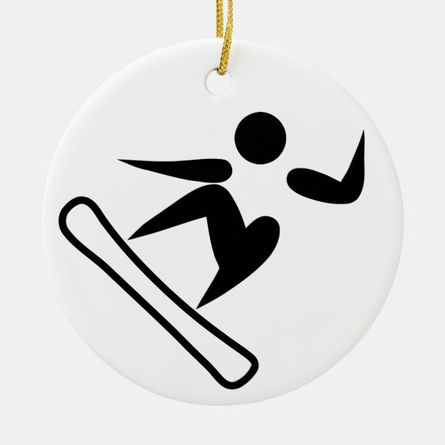 Snowboarding Pictograph Ceramic Tree Decoration (Front)