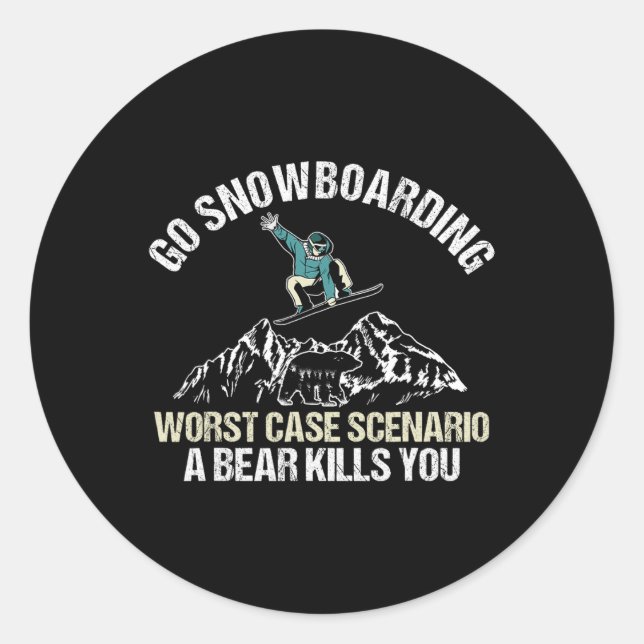 Snowboarding Player Snowboard Bear Winter Sport Sn Classic Round Sticker (Front)