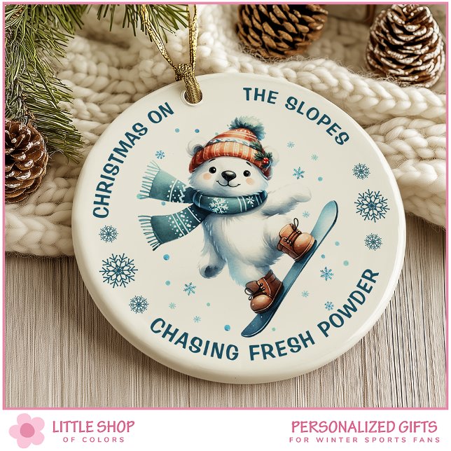 Snowboarding Polar Bear Custom Photo Ceramic Tree Decoration (Creator Uploaded)