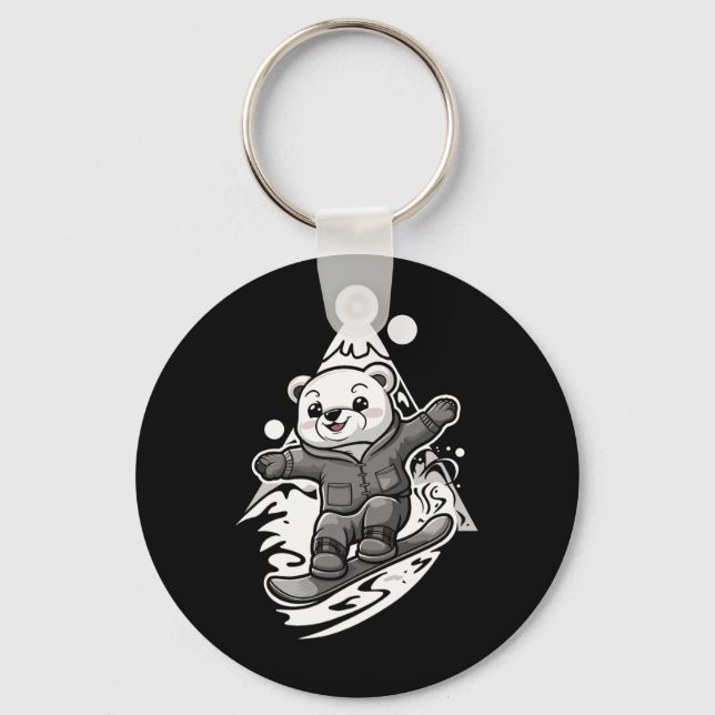 Snowboarding Polar Bear Mountain Snowboard Snowboa Key Ring (Front)