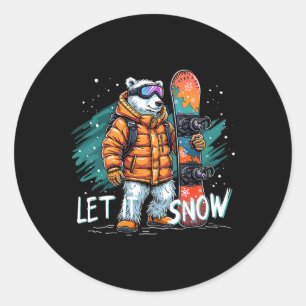 Snowboarding Polar Bear Winter Fun Arctic Adventur Classic Round Sticker