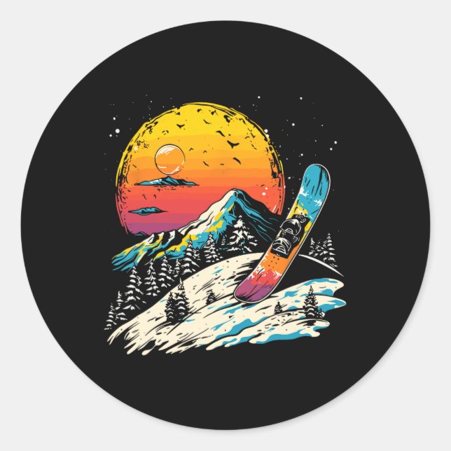 Snowboarding Portrait Winter Sports  Classic Round Sticker (Front)
