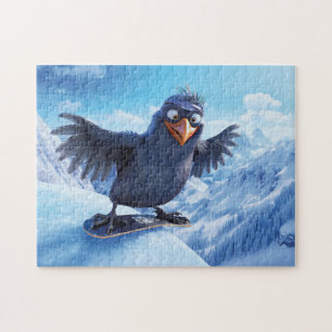 Snowboarding Raven In Winter Toon Style Jigsaw Puzzle