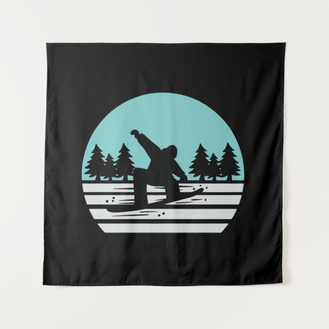 Snowboarding Retro Vintage Tapestry (Front)