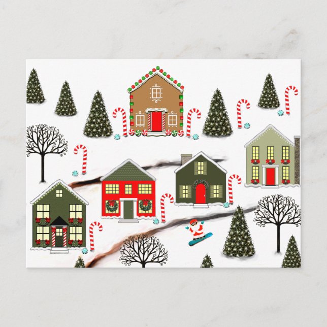 Snowboarding Santa Christmas Holiday Postcard (Front)