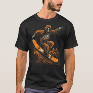 Snowboarding Skeleton Snowboarder Mountains Hallow T-Shirt