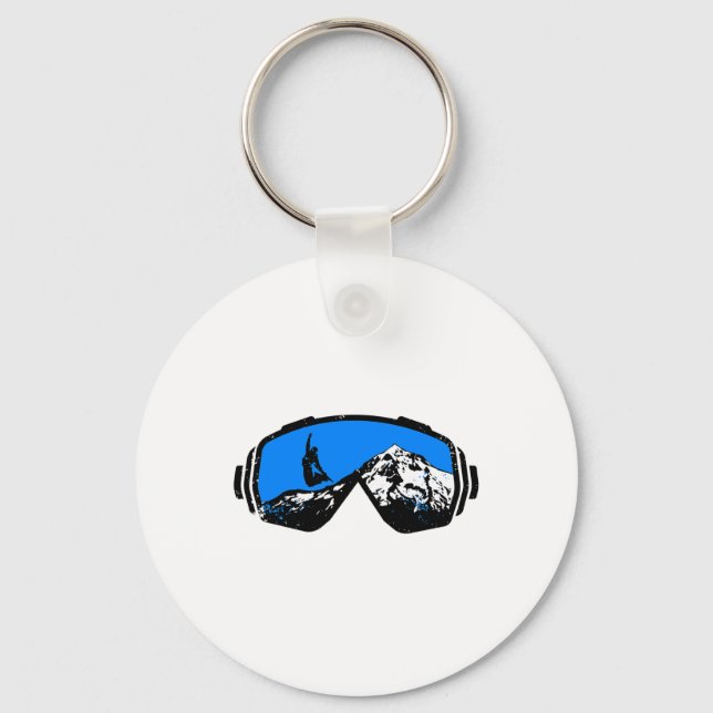 Snowboarding Ski Goggles Mountain Distressed Desig Key Ring (Front)