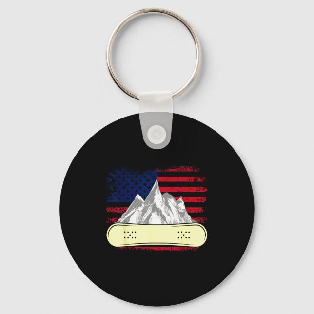 Snowboarding skiing snowboard american flag key ring (Front)