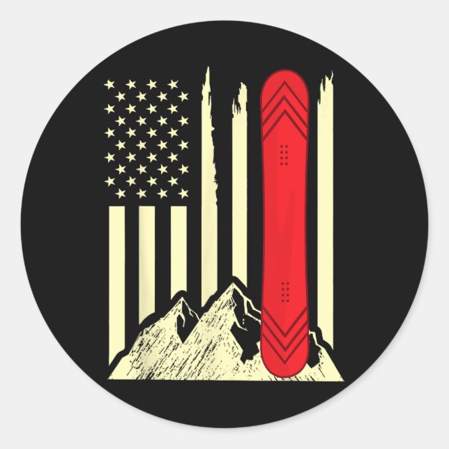 Snowboarding Skiing Snowboard American Flag Snowbo Classic Round Sticker (Front)