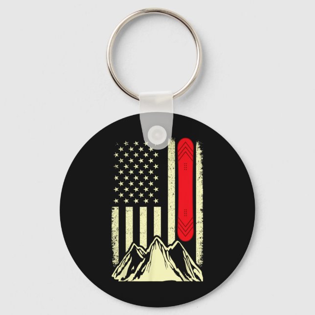 Snowboarding Skiing Snowboard American Flag Snowbo Key Ring (Front)