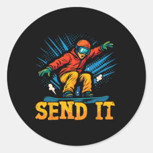 Snowboarding Snowboard Vintage Retro Send It 2  Classic Round Sticker