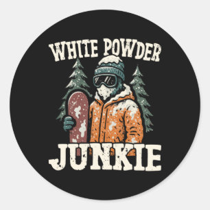 Snowboarding Snowboard Vintage Retro White Powder  Classic Round Sticker
