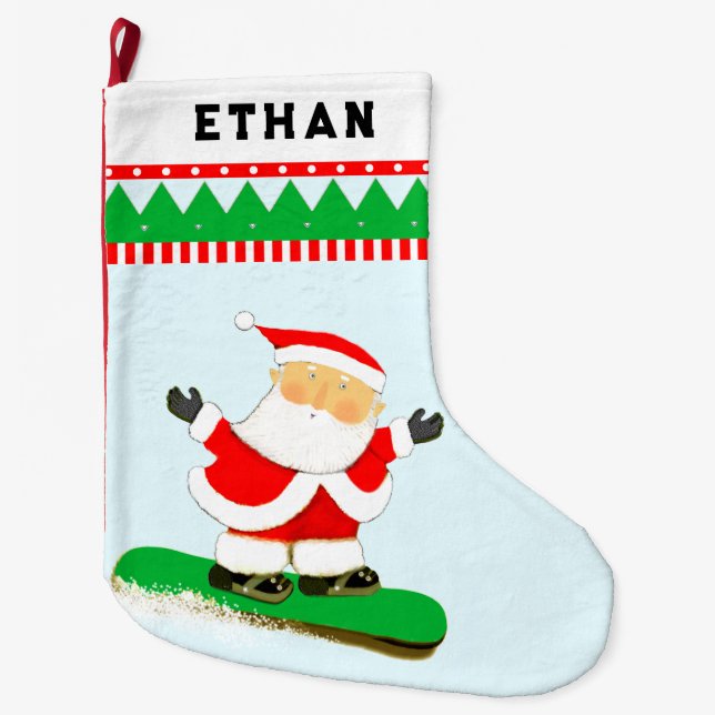 Snowboarding Snowboarder Holiday Gift Large Christmas Stocking (Front)