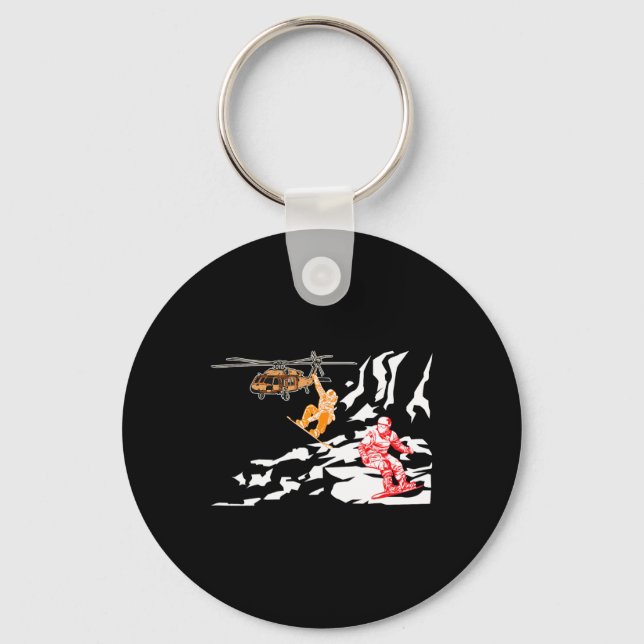 Snowboarding Snowboarders Fun Helicopter Snowboard Key Ring (Front)